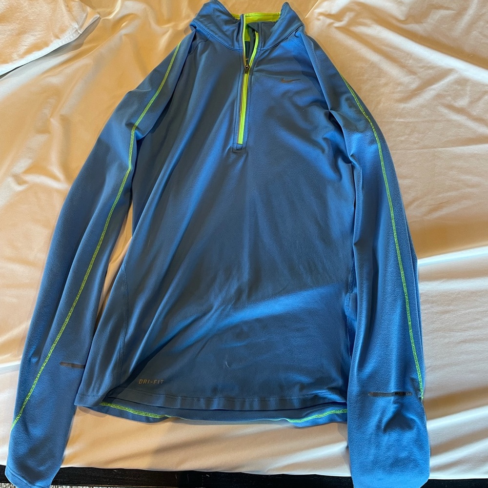Nike dri-fit blue and green quarter zip